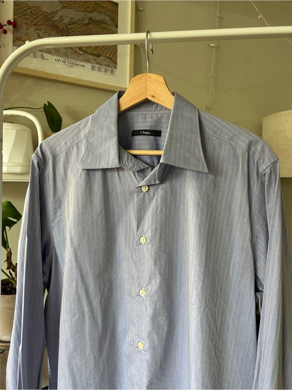 Z Zegna Blue Pinstripe Men's Dress Shirt